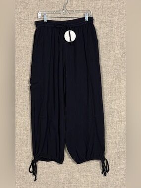 NWT Bohome 100% Cotton Cropped Harem Barrel Leg Gauze Pants in Black NWT